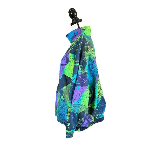 Vintage 90s Speedo Neon Swim Graphic Windbreaker Jacket Lightweight Zip Up XL - Picture 4 of 16